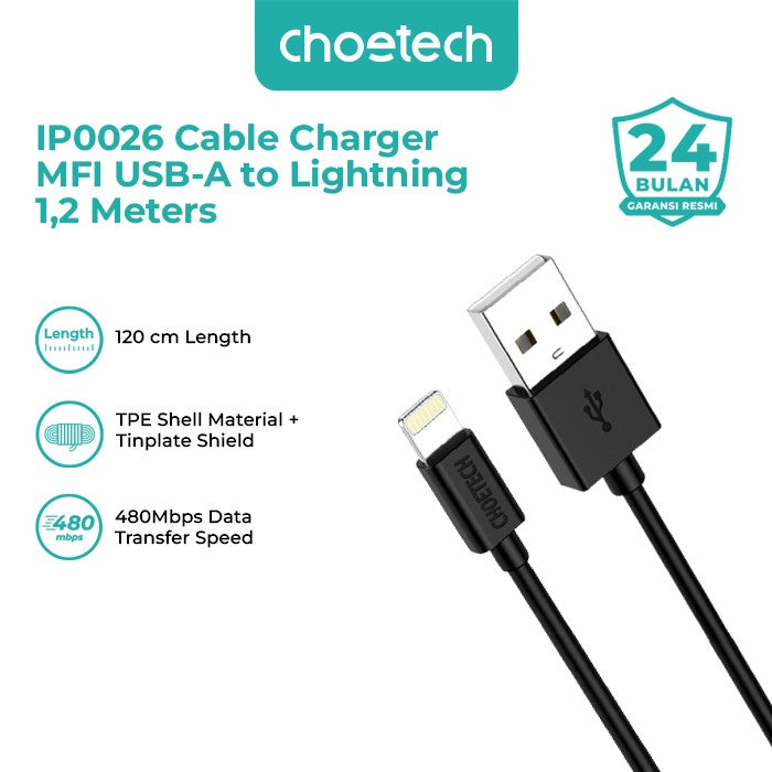 Choetech IP0026 Kabel Charger MFI USB Type A to Lightning 1.2M 120CM