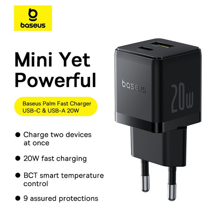 Baseus Palm Kepala Charger USB A + Type C 20W EU