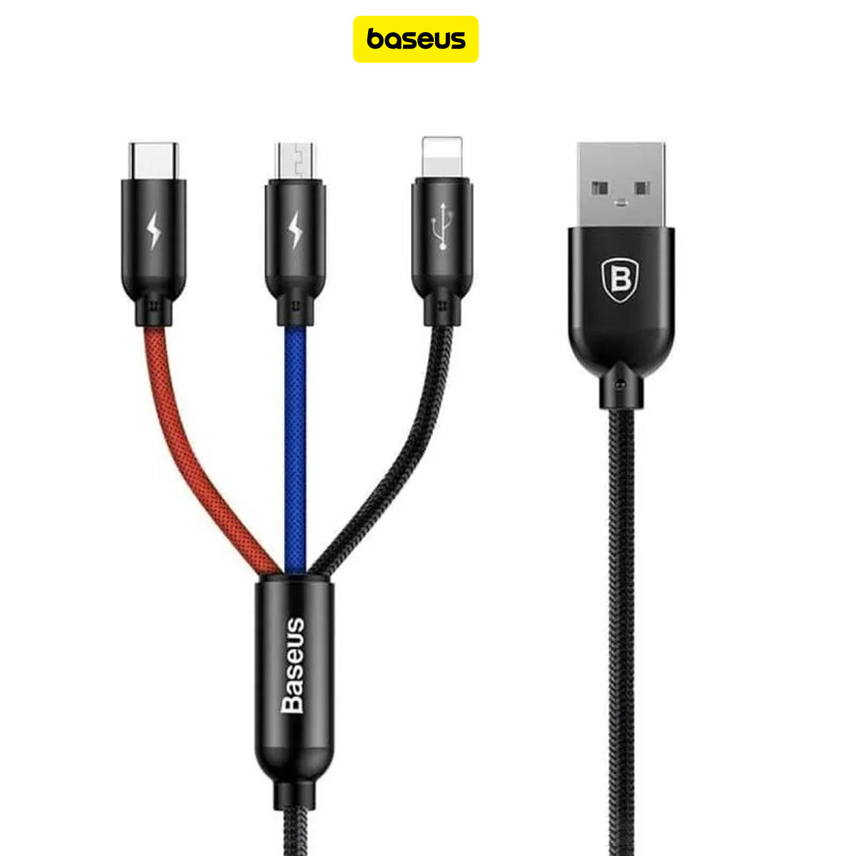 BASEUS Three Primary Colors 3-in-1 Cable USB For M+L+T 3.5A 30CM CAMLT