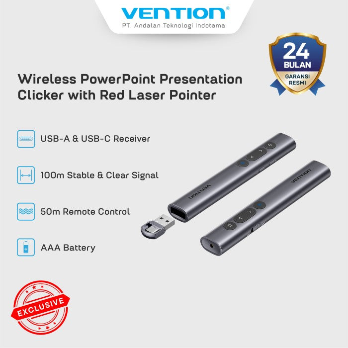 Vention Wireless PowerPoint Presentation Red Laser Pointer 2.4Ghz ABS Material - KQI