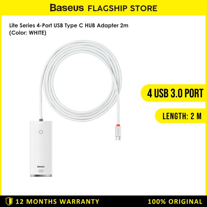 Baseus Lite Series 4-Port USB Type C HUB Adapter 2M - WKQX03050