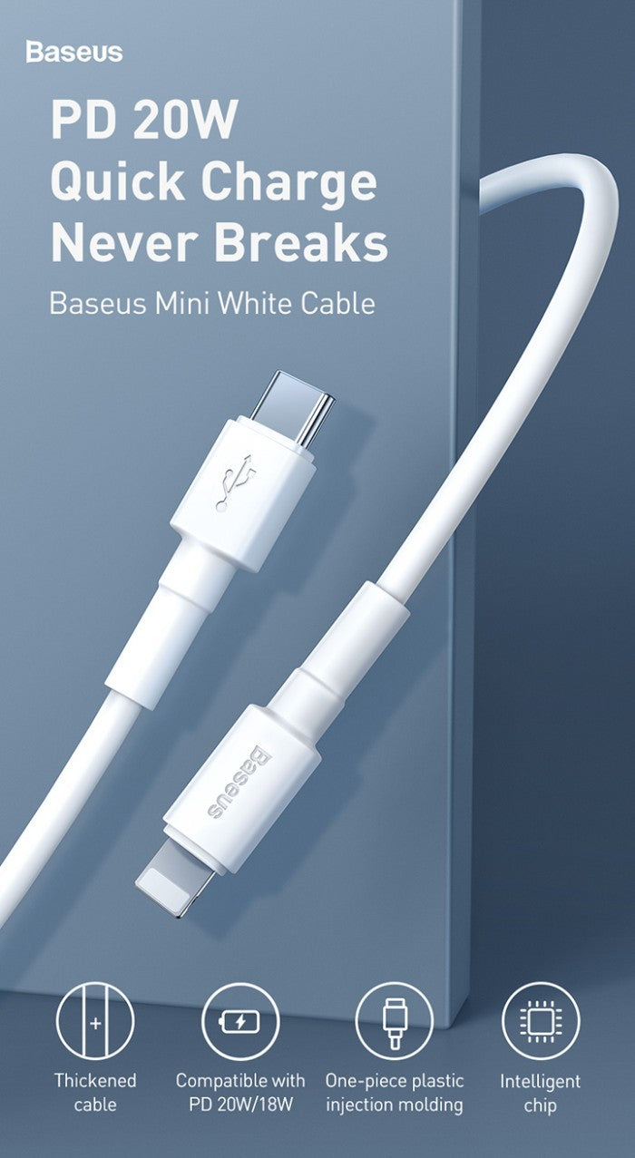 Baseus Mini White Cable Type C to Lightning PD 20W 1M - CATLSW