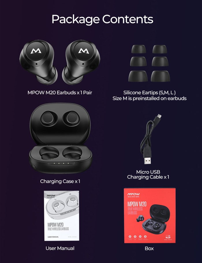 Mpow M20 Wireless Earbuds 106 hrs Playtime MPBH344