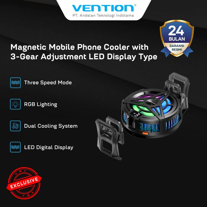Vention Kipas Pendingin Magnetic Mobile Phone Fan Cooler with 3 Gear Adjustment LED - KQK