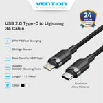 Vention Kabel Charger Type C to Lightning Fast Charging 27W PD 3A - LAL