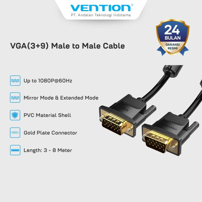 Vention Kabel VGA (3+9) Cable Male to Male 15 Pin 1080P 60Hz 2M 3M 8M - DAD