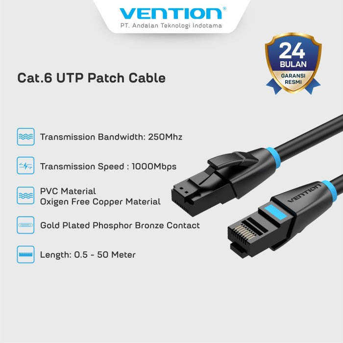 Vention Kabel Lan Cat6 Cat.6 UTP Ethernet Patch Cord Cable 1000Mbps 250Mhz 1M 2M 3M 5M 8M 10M - IBK