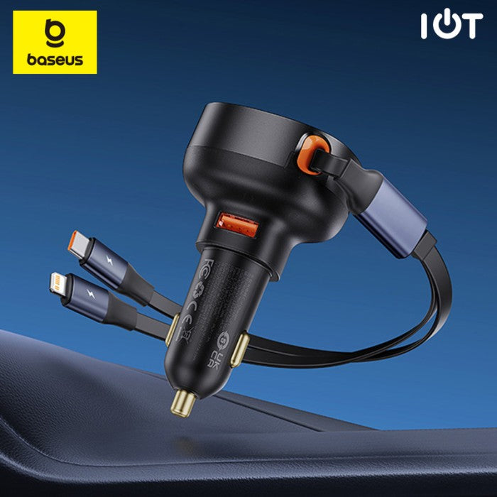 Baseus Enjoyment Pro Car Charger U+Retractable C & iP Cable 60W