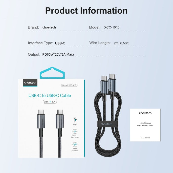 Choetech XCC-1015 PD60W Cable C to C 2M