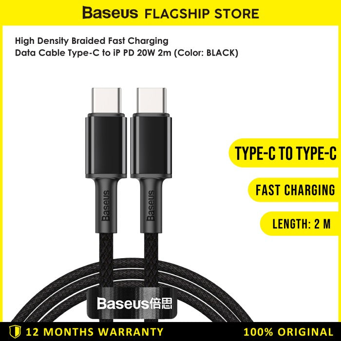 Baseus High Density Braided Kabel Charger Type C to C 2M - CATGD-A