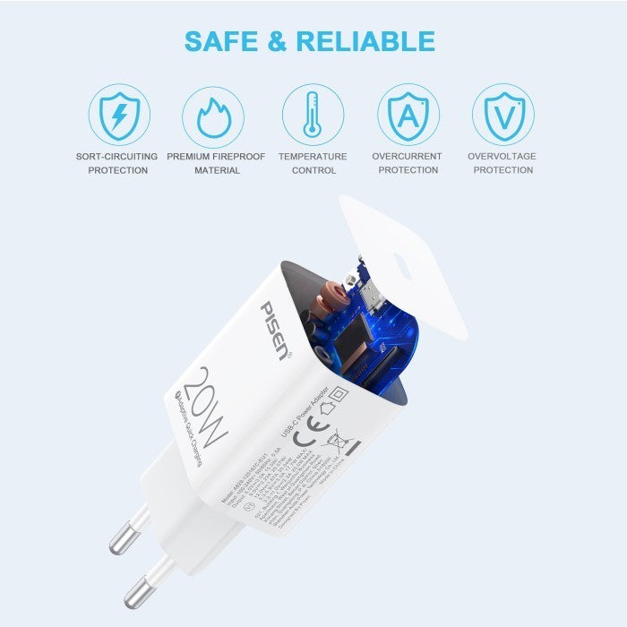 PISEN Wall Charger Adaptor Port USB C PD 20W - A829