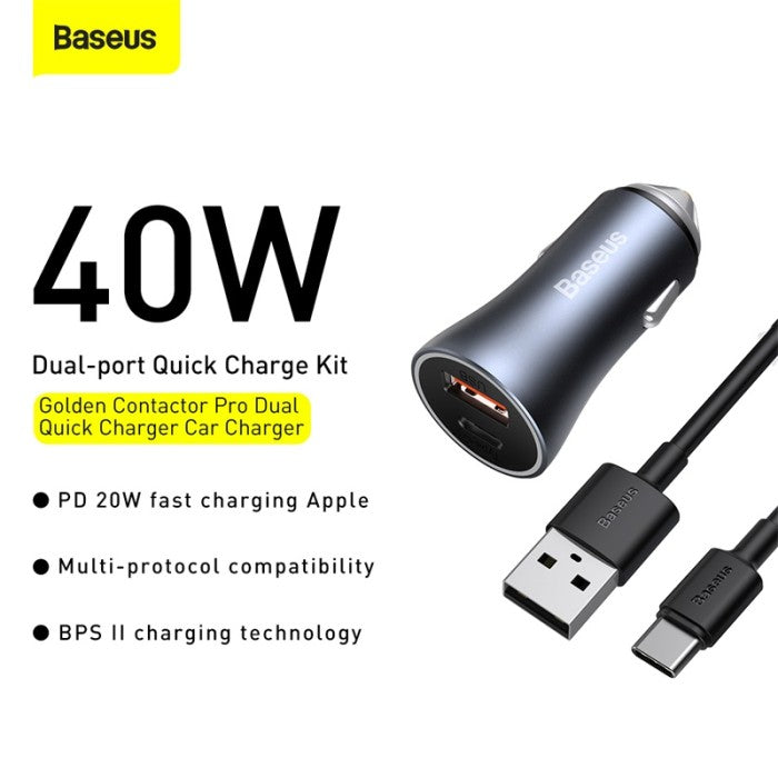 BASEUS Golden Contactor Pro Dual QC Car Charger U+C 40W TZCCJD