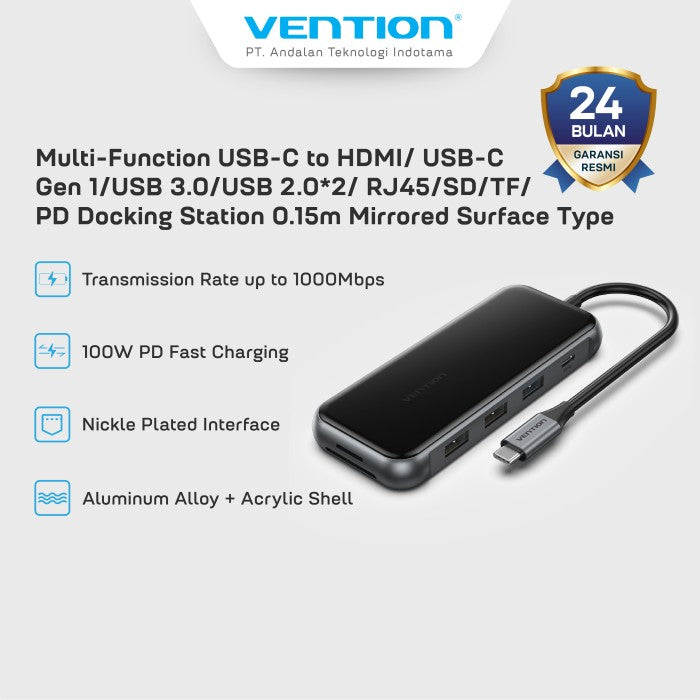 Vention Hub Multiport 9in 1 Docking Station USB Type C To HDMI/USB C 100W PD Acrylic Type - TFH