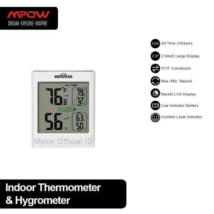 MPOW - Hommak Indoor Room Thermometer Digital Hygrometer HKHM624