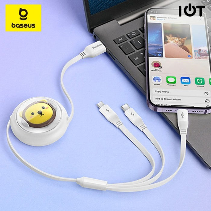 Baseus Leo Retractable Charging Cable 3-in-1 USB to M+L+C 3.5A 1.1m