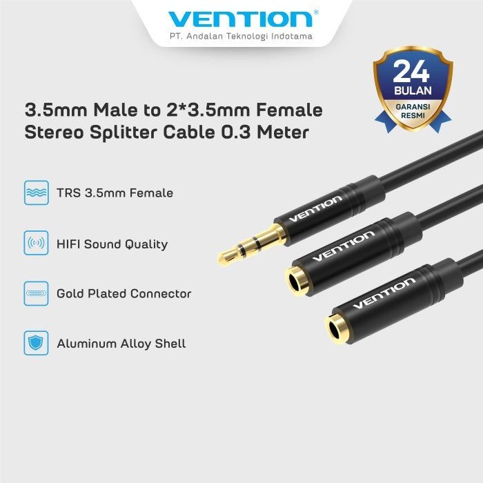Vention Kabel Jack Audio Splitter Cable Aux 3.5mm Male to 2 Female 3.5mm Stereo Splitter Cable - BBW