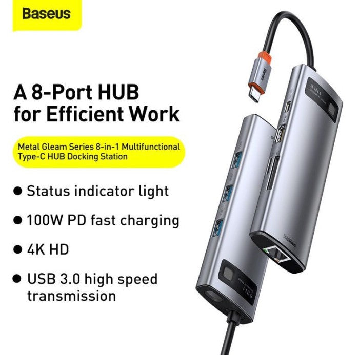 BASEUS Metal Gleam Series 8-in-1 Multifunctional Type-C HUB Docking
