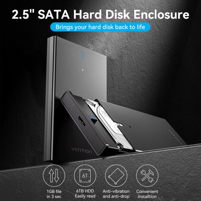 Vention Cassing HDD 2.5 Inch SATA Hard Drive Enclosure Free Kabel USB 3.0 Micro B 5Gbps - KPA