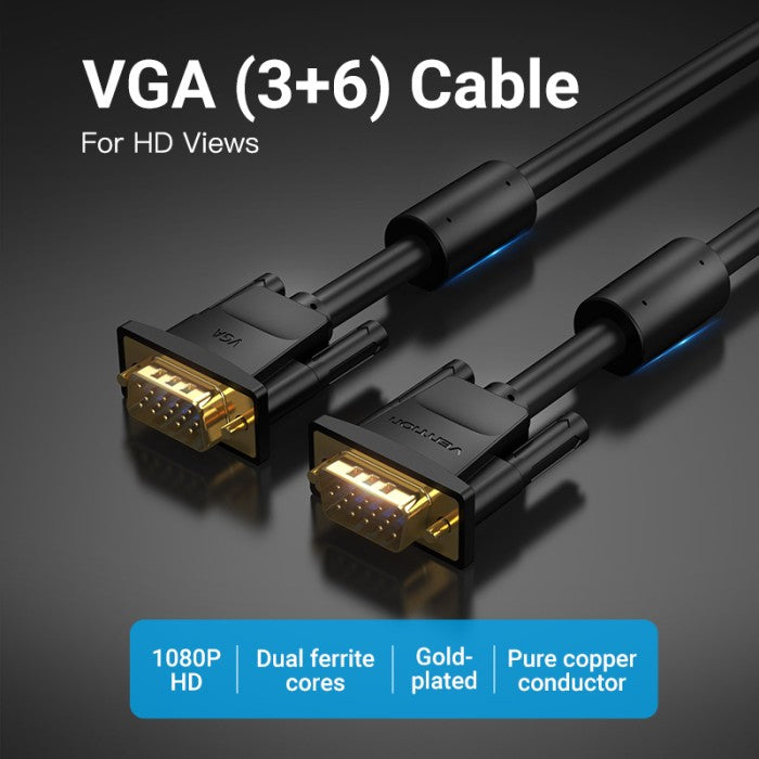 Vention Kabel Ekstension VGA (3+6) Cable Male to Male Ferrite Cores 1080P 60Hz 1M 2M 3M 5M - DAE