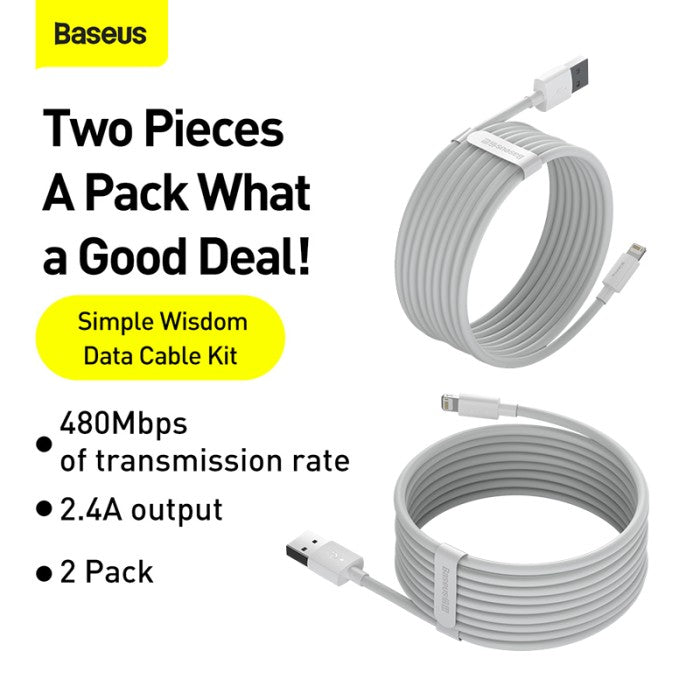 Baseus Simple Wisdom Series Data Cable Kit USB to iP 2.4A 1.5m 2PCS