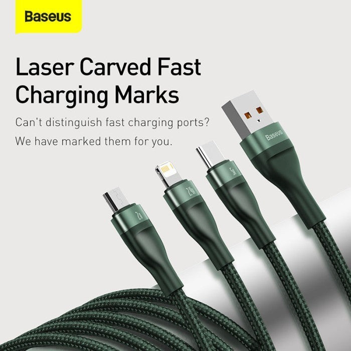 Baseus Flash Series 3in1 Kabel Charger USB A to M L C 1.2M - CA1T3