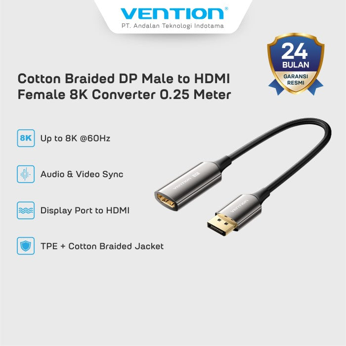 Vention Kabel Converter Displayport DP Male to HDMI Female 4K 8K 60hz 144Hz HDR Cotton Braided - HFN