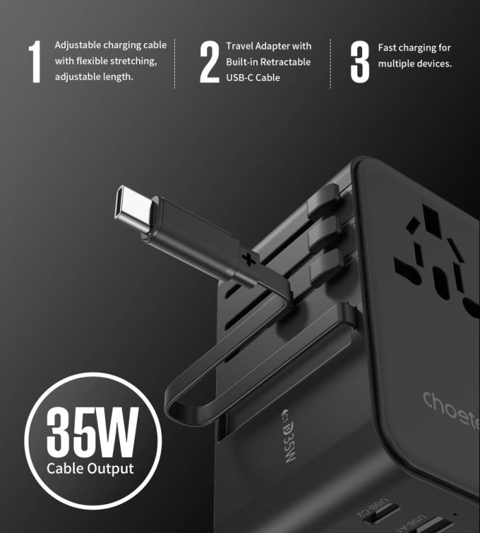 Choetech PD5022 GaN Adaptor Universal Travel Wall Charger PD 70W