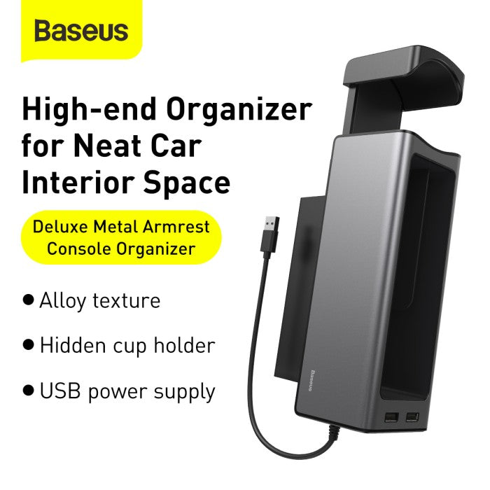 BASEUS Deluxe Metal Armrest Console Organizer with USB CRCWH-A