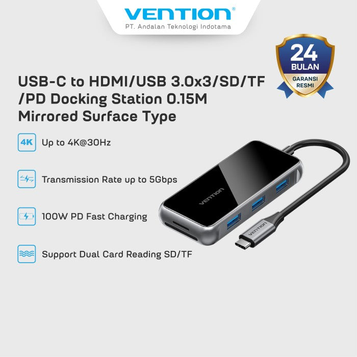 Vention Hub Multiport 7in 1 Docking Station USB Type C To HDMI/USB PD 100W Acrylic Type - TFM