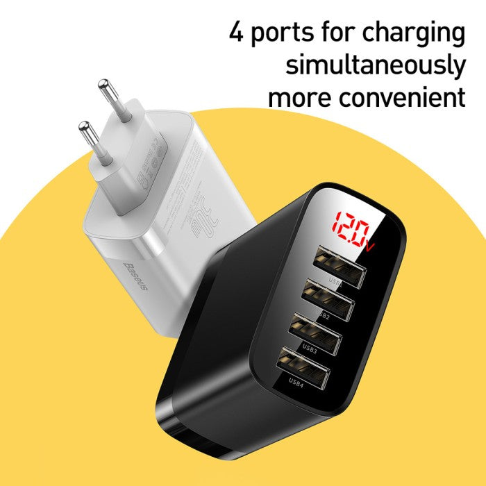 BASEUS Mirror Lake Digital Display 4USB Travel Charger 30W EU CCJMHB-B