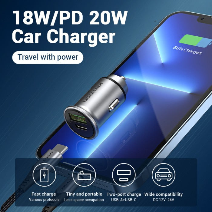 Vention Car Charger USB A 18W+C 20W - FFB