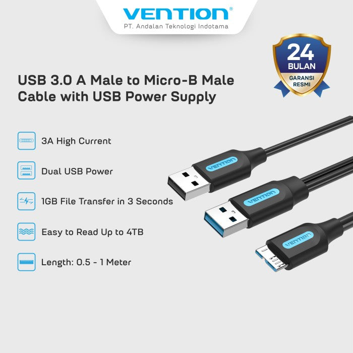 Vention Kabel Data Hardisk Eksternal USB 3.0 A Male to MICRO B Cable Power Supply - CQP