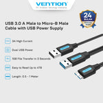 Vention Kabel Data Hardisk Eksternal USB 3.0 A Male to MICRO B Cable Power Supply - CQP