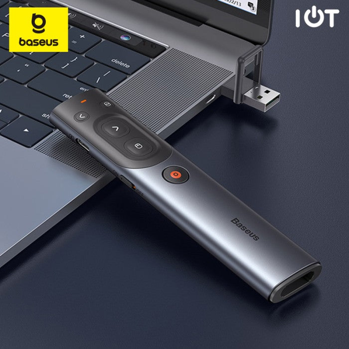 Baseus Orange Dot AI Wireless Presenter Red Laser Charging Grey - WKCD020013