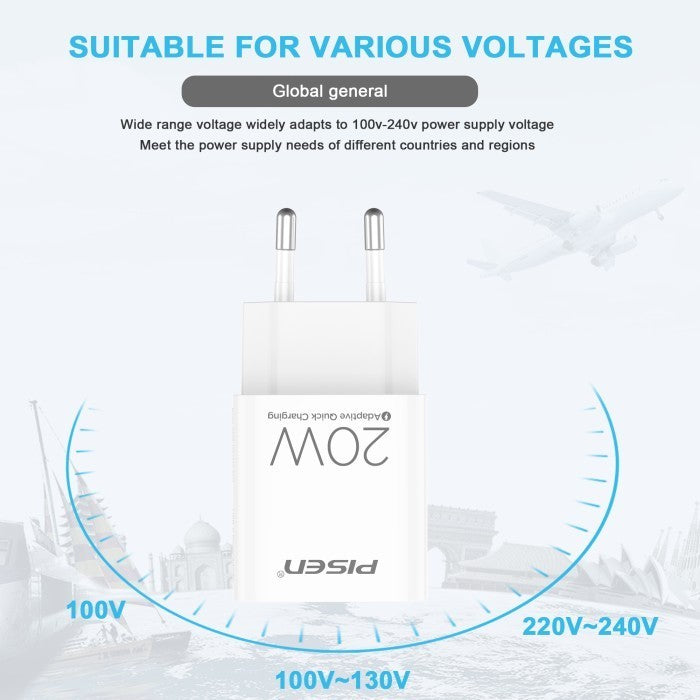 PISEN Wall Charger Adaptor Port USB C PD 20W - A829