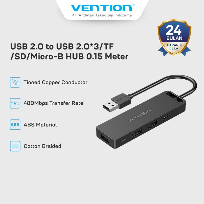 Vention HUB 6in1 3 Port USB 2.0 TF SD Card Reader Micro With Power High Speed - CHU