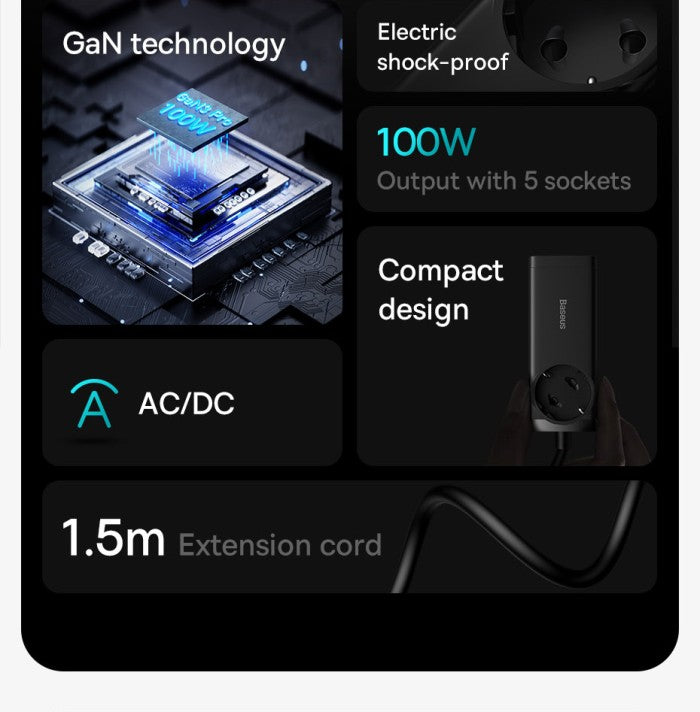Baseus GaN3 Pro Desktop Powerstrip AC+2U+2C 100W EU Black - PSZM0004