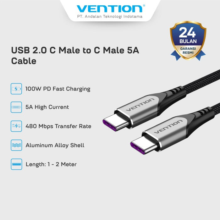 Vention Cable Charger  USB C to C Male 5A  Fast Charging - TAE