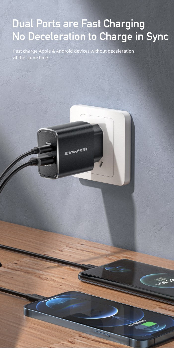 AWEI Wall Charger Adaptor Dual Port USB A+C PD 20W - PD7