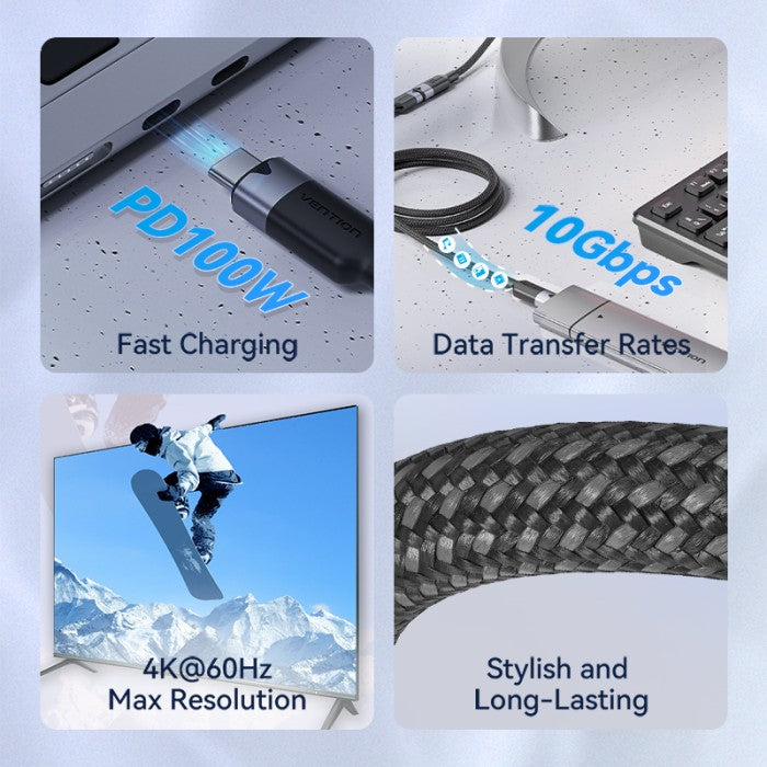 Vention Kabel Extension Cable USB 3.2 Gen2 Type C Male to C Female 5A 10Gbps 4K 60Hz Aluminum Alloy - TRF