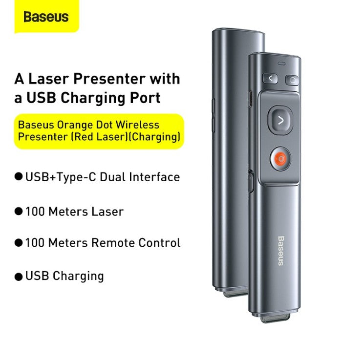 Baseus Orange Dot Wireless Presenter Red Laser Charging - WKCD