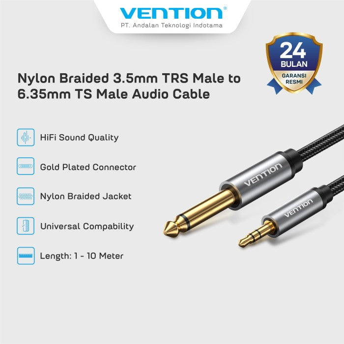 Vention Kabel Audio TRS 3.5mm Male to 6.5mm Male Jack Audio Cable 1M 2M 3M 5M - BCY