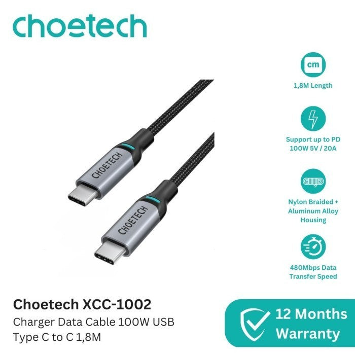 Choetech XCC-1002 Kabel Charger 100W 5A PD USB Type C to C 1,8M 180CM