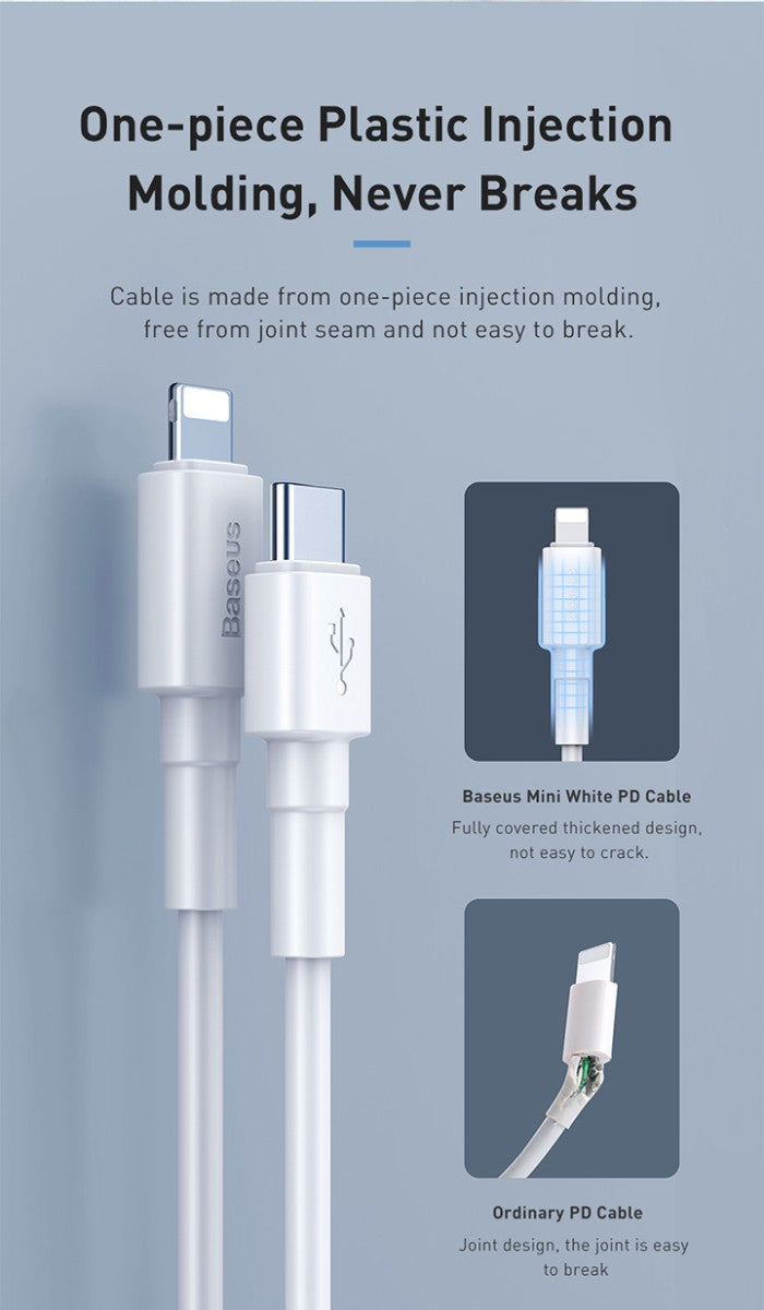 BASEUS Mini White Cable Type-C to iP PD 20W 1m CATLSW