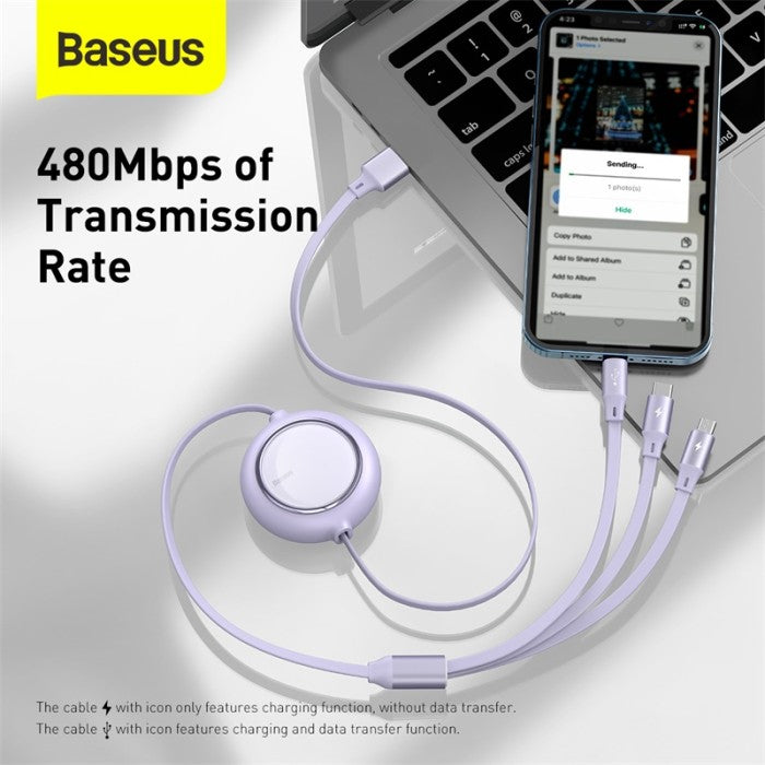 BASEUS Bright Mirror 1for3 Retractabl USB to M L C 3.5A 1.2M CAMLT-MJ