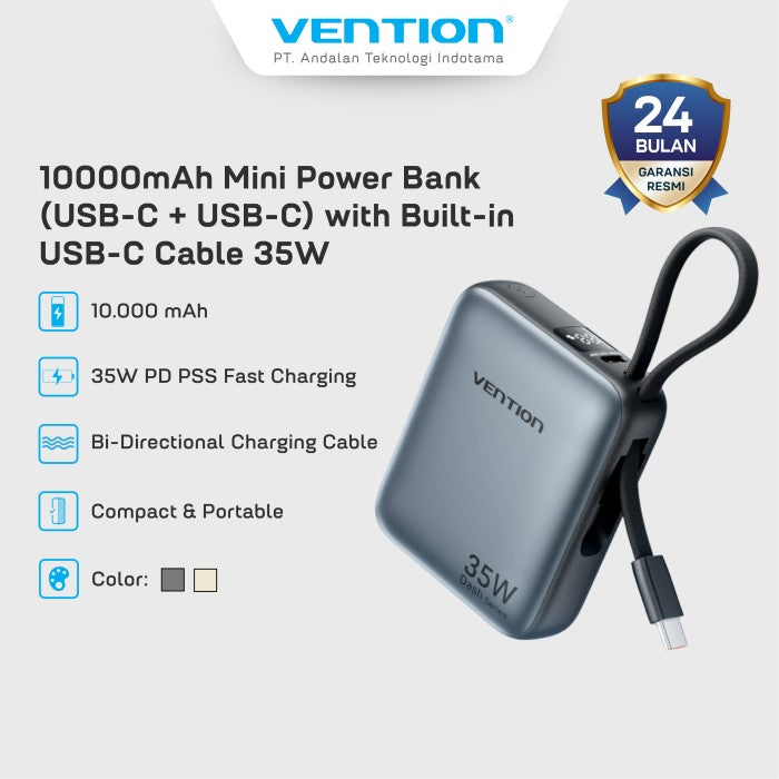 Vention Power Bank Dash Series 10.000mAh 35W PD PPS Built in CableFast Charging - FHE