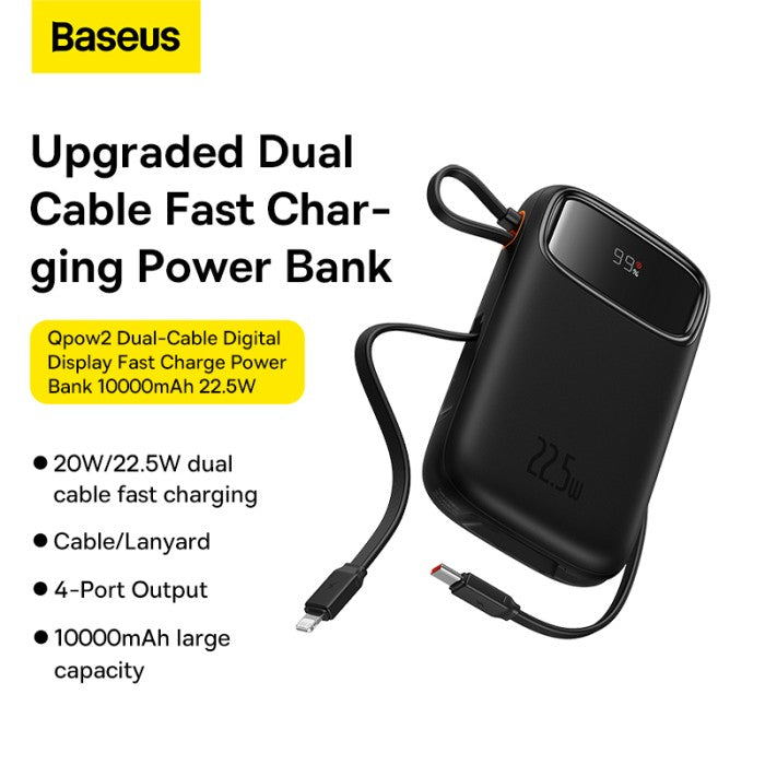 Baseus Qpow2 DualCable Digital Display Power Bank 10000Mah 22.5W