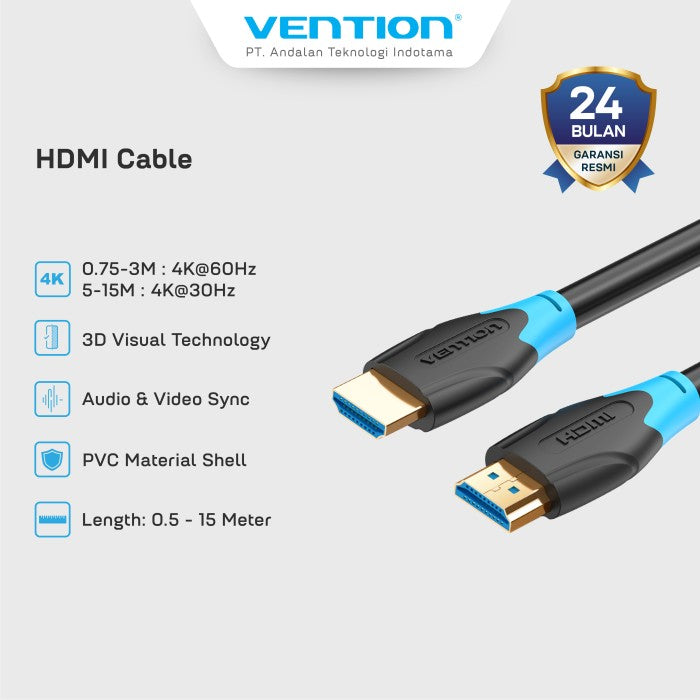 Vention Kabel HDMI 2.0 Cable Male to Male Upgraded Version 3D 4K 60Hz 30Hz 18Gbps 0.5M 2M 3M 5M - AAG