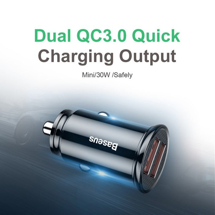 Baseus Quick Car Charger Circular Plastic A+A 30W Dual QC3.0