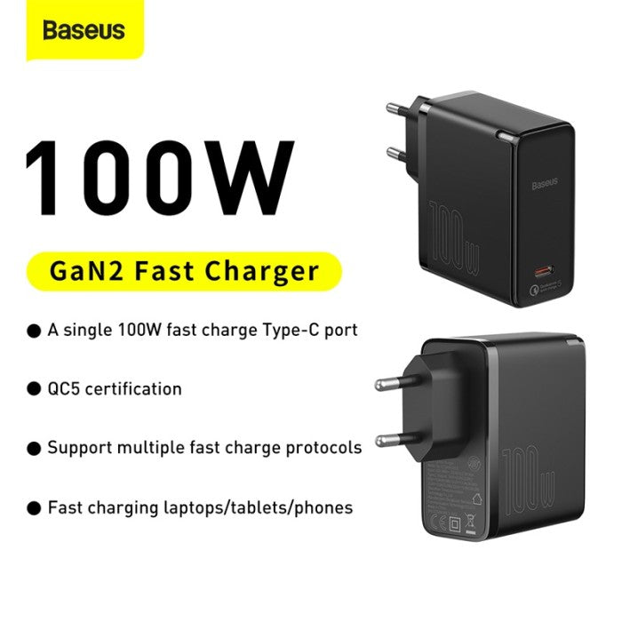 BASEUS GaN2 Charger 1C 100W + Mini White Cable C to C 1.5m - TZCCGAN-L